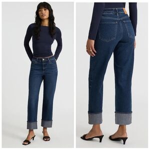 NWT Express $98 Straight Ankle High Rise Dark Wash Cuffed Women's 4R Bohemian